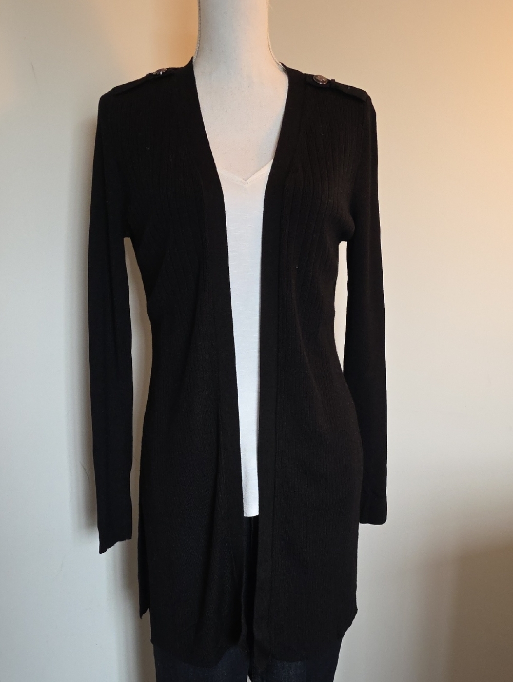 White House Black Market Black Open-Front Long Cardigan